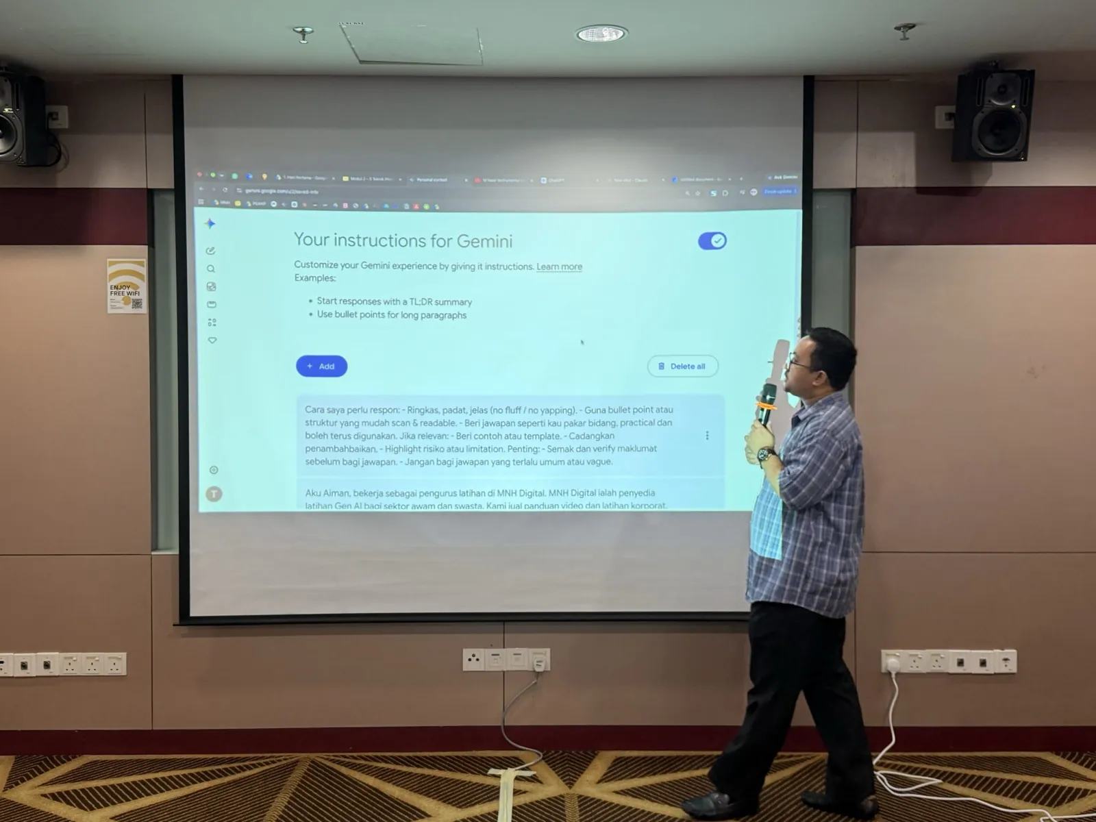 Menunjukkan cara menetapkan arahan khusus di Gemini